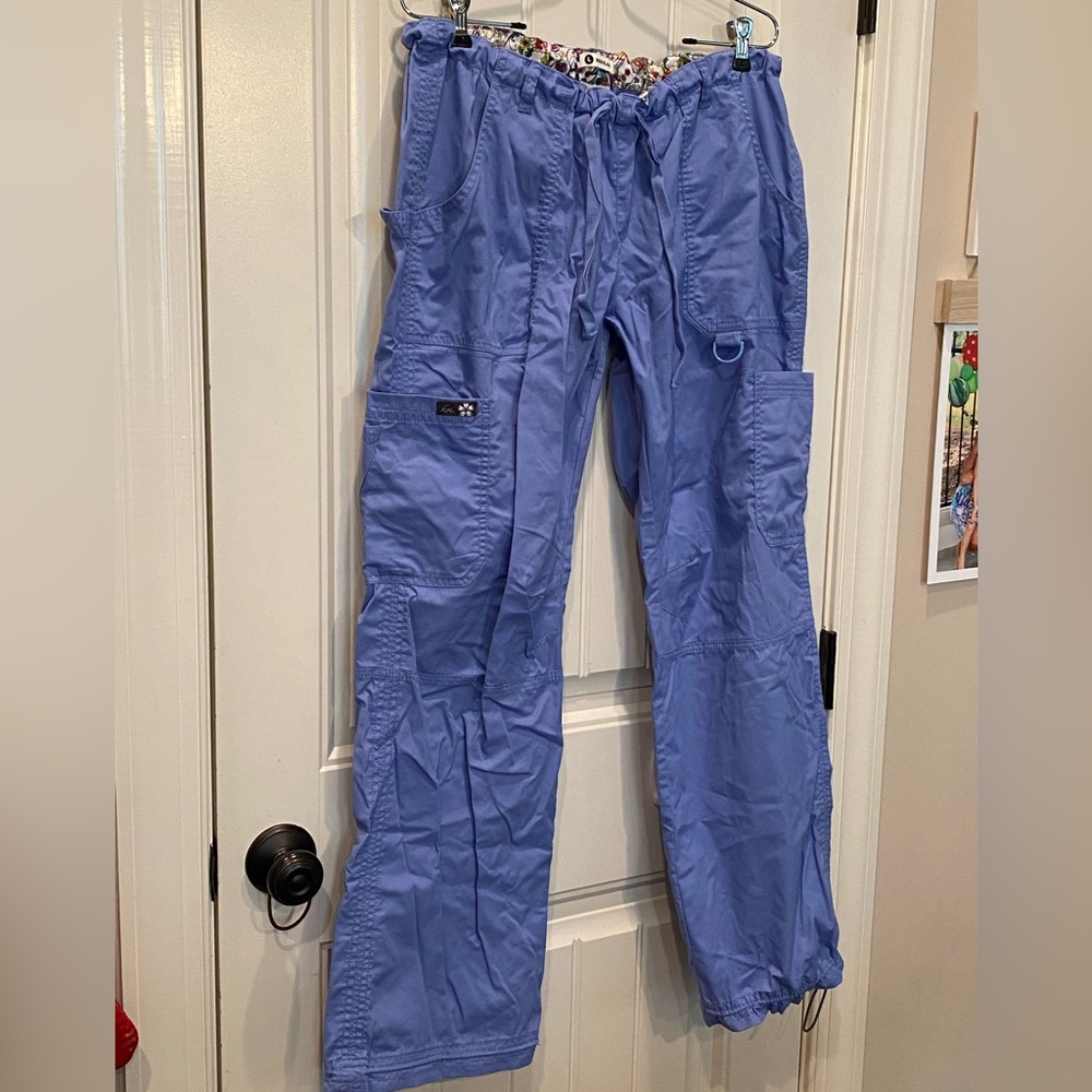Blue scrub pants by Koi. Great for Healthcare or just casual. Cargo style.